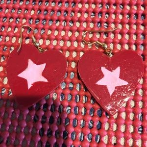 Wooden Red Star Earrings